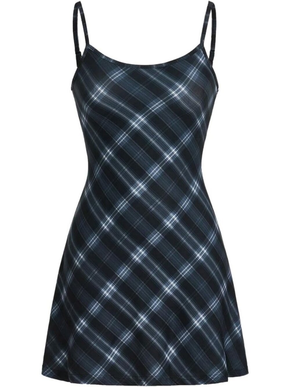 Chic Women's Plaid Cami Mini Dress - Sleeveless Flared Hem for Summer Style